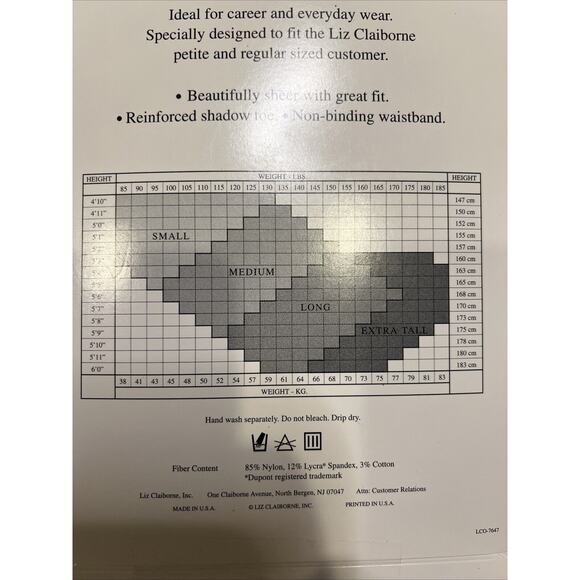 Liz Claiborne Sheer Pantyhose Size LONG Color Flax Style 7647 - Picture 6 of 7